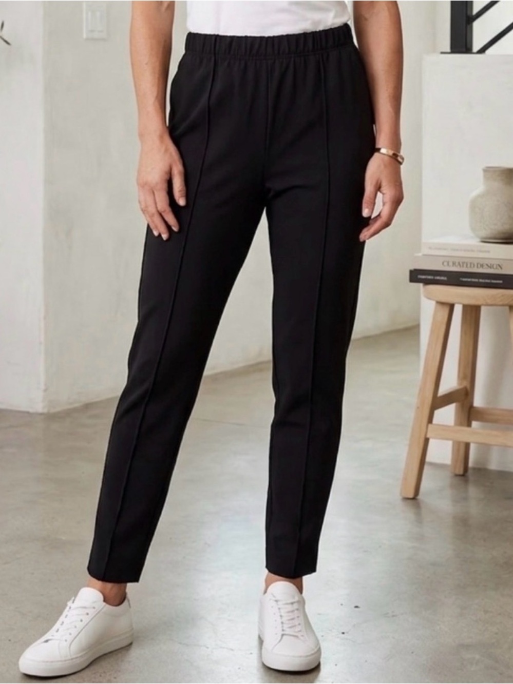 Anthropologie Black Pull-On Tapered Track Pants